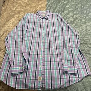PETER MILLAR 2XL Lavender Aqua Plaid Button Down Collar Long Sleeve Mens Shirt